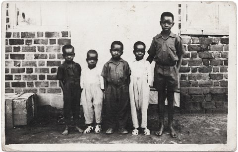 Photograph by Lema senior. Lema Mpveve Mervil is second from right. Kinshasa, D.R.C., c. 1950.