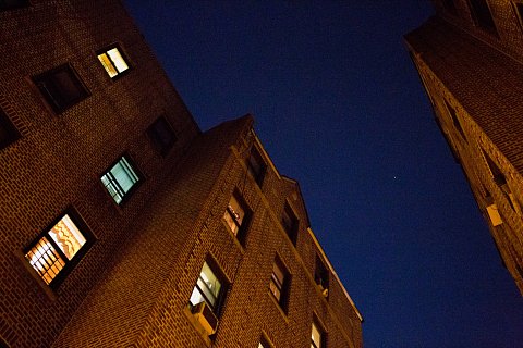 <p>"You have to control your mind. If you don't, your emotions will take control of you. Meditate, eat healthy. Fish is good for you, and chocolate."</p><p>Looking up from the courtyard of Melanie's building, the stars are visible on clear nights. <br>November 2015.</p>