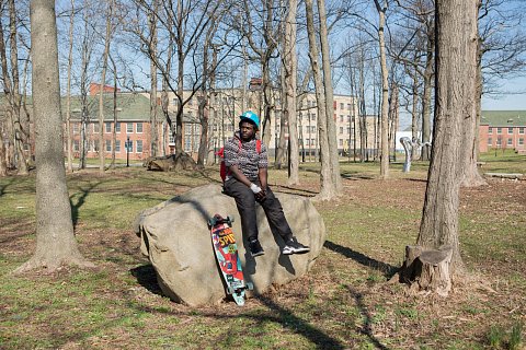 A series of young voters for Al Jazeera. Here, Ikim Powell takes a break between classes on a spring day at the College of Staten Island, one of the five boroughs of New York City. April 22, 2016.<br>
 <a href="http://sarahstacke.photoshelter.com/gallery/Al-Jazeera-Qatar-2016-Presidential-Election/G0000amNxA2RH89w">View Archive</a> 